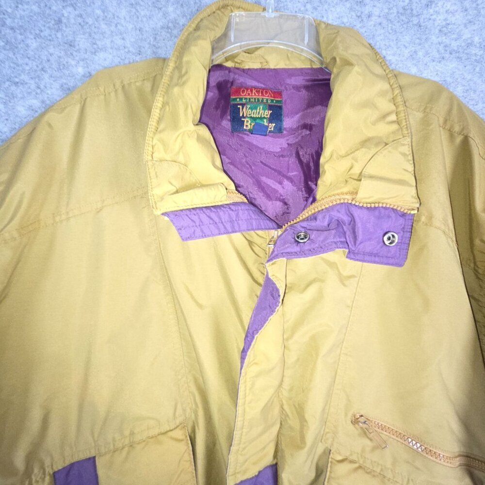 Vintage Oakton Men's Weather Breaker Zip Up Jacket Yellow Purple Size 2XL - Picture 3 of 10